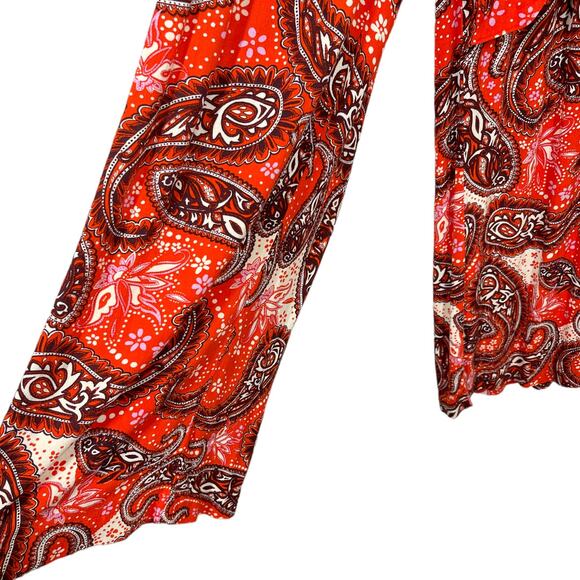 Free People Printed Double Trouble Pants XS Red Wide Leg Paisley Boho Retro - Picture 5 of 9